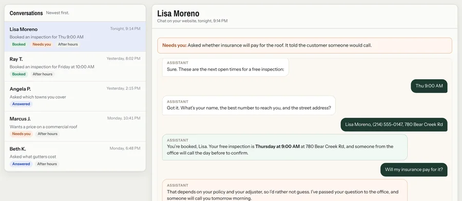 Conversation log with a needs-you flag